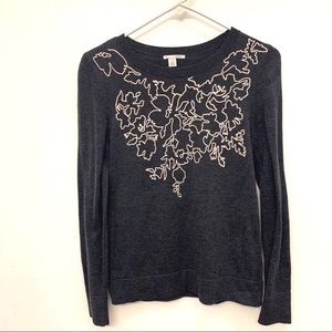 Halogen grey full sleeves embroidered sweater S